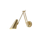 A smaller view of a Clérachic gold wall light with a conical shade and a folded arm, on a white background.