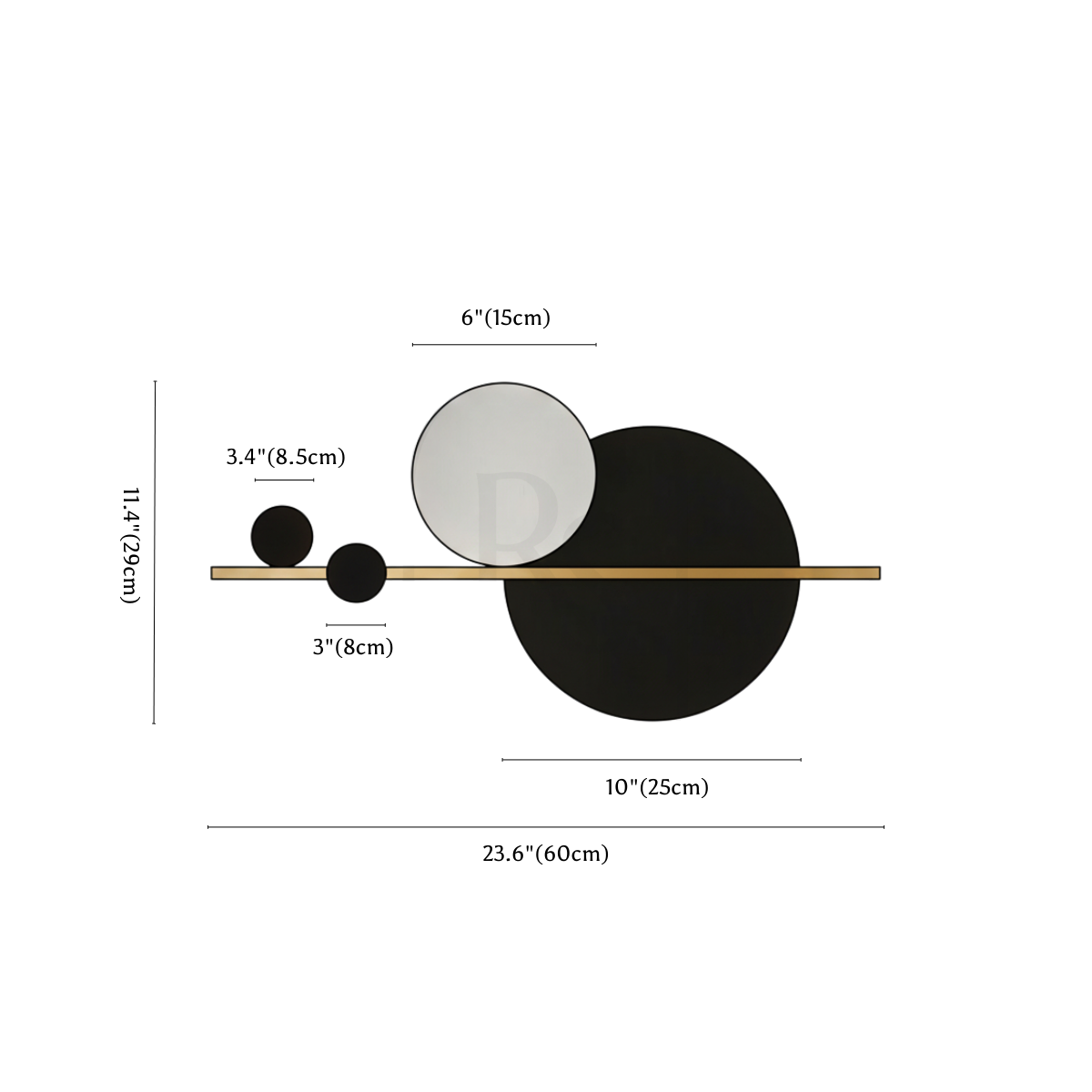 Clérachic wall light dimension drawing, 60 cm, every measurement marked in centimetres and inches.