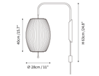 Clérachic wall light dimension drawing, 1 of 4, every measurement marked in centimetres and inches.