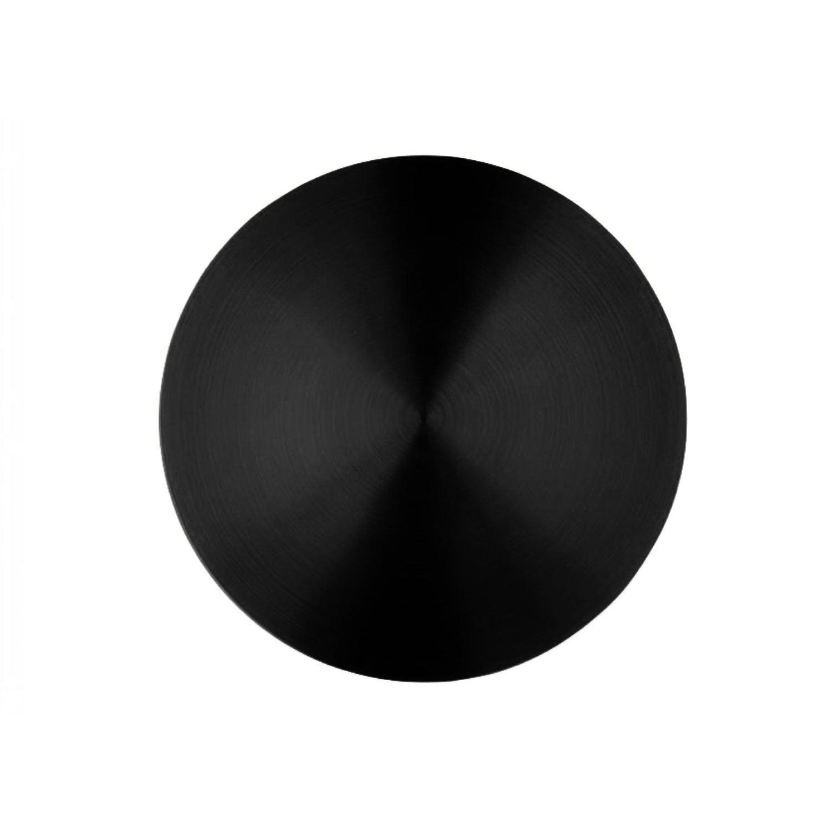 Round black Clérachic disk light seen from the front on a white backdrop, with a fine circular brushed grain.