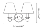 Clérachic wall light dimension drawing, every measurement marked in centimetres and inches.