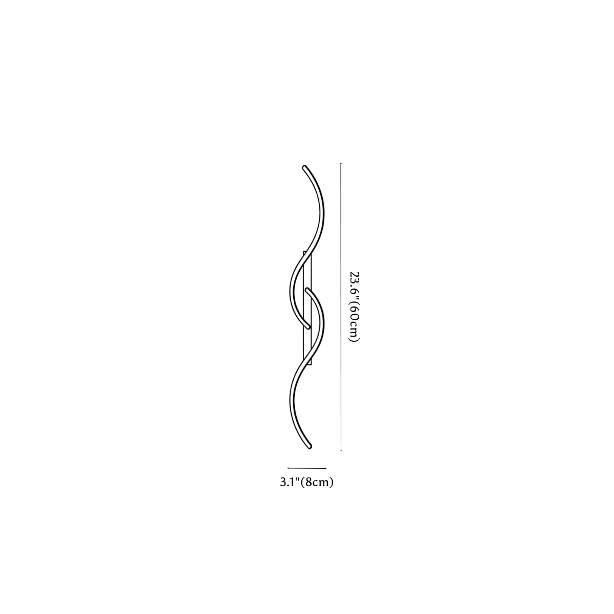 Clérachic wall light dimension drawing, 60 cm, every measurement marked in centimetres and inches.
