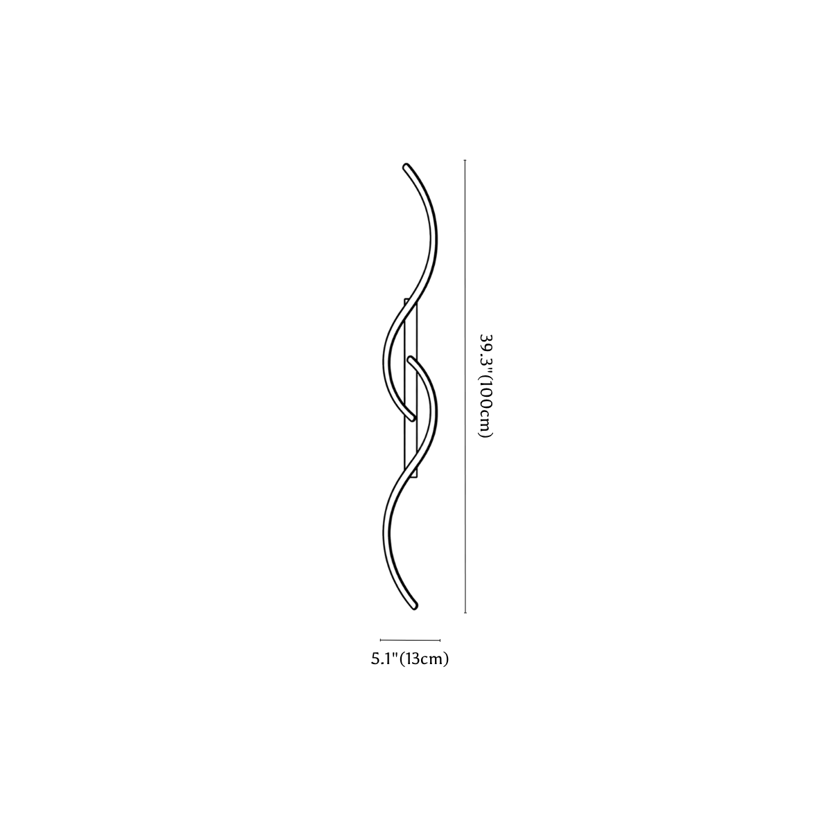 Clérachic wall light dimension drawing, 100 cm, every measurement marked in centimetres and inches.