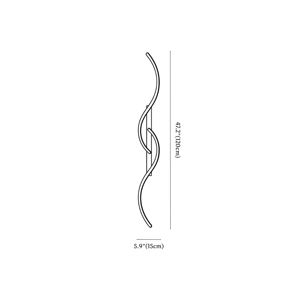 Clérachic wall light dimension drawing, 120 cm, every measurement marked in centimetres and inches.