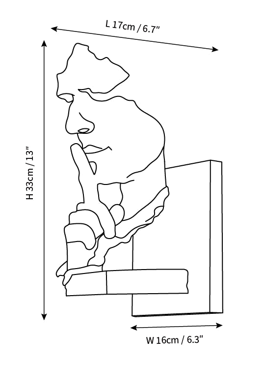 Clérachic wall light dimension drawing, every measurement marked in centimetres and inches.