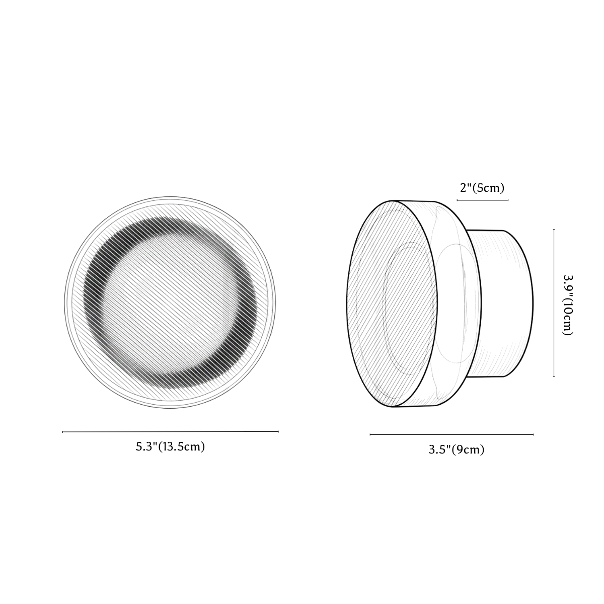 Clérachic wall light dimension drawing, every measurement marked in centimetres and inches.