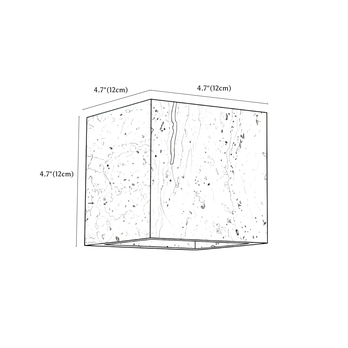 Clérachic wall light dimension drawing, Cube, 12 × 12 cm, every measurement marked in centimetres and inches.