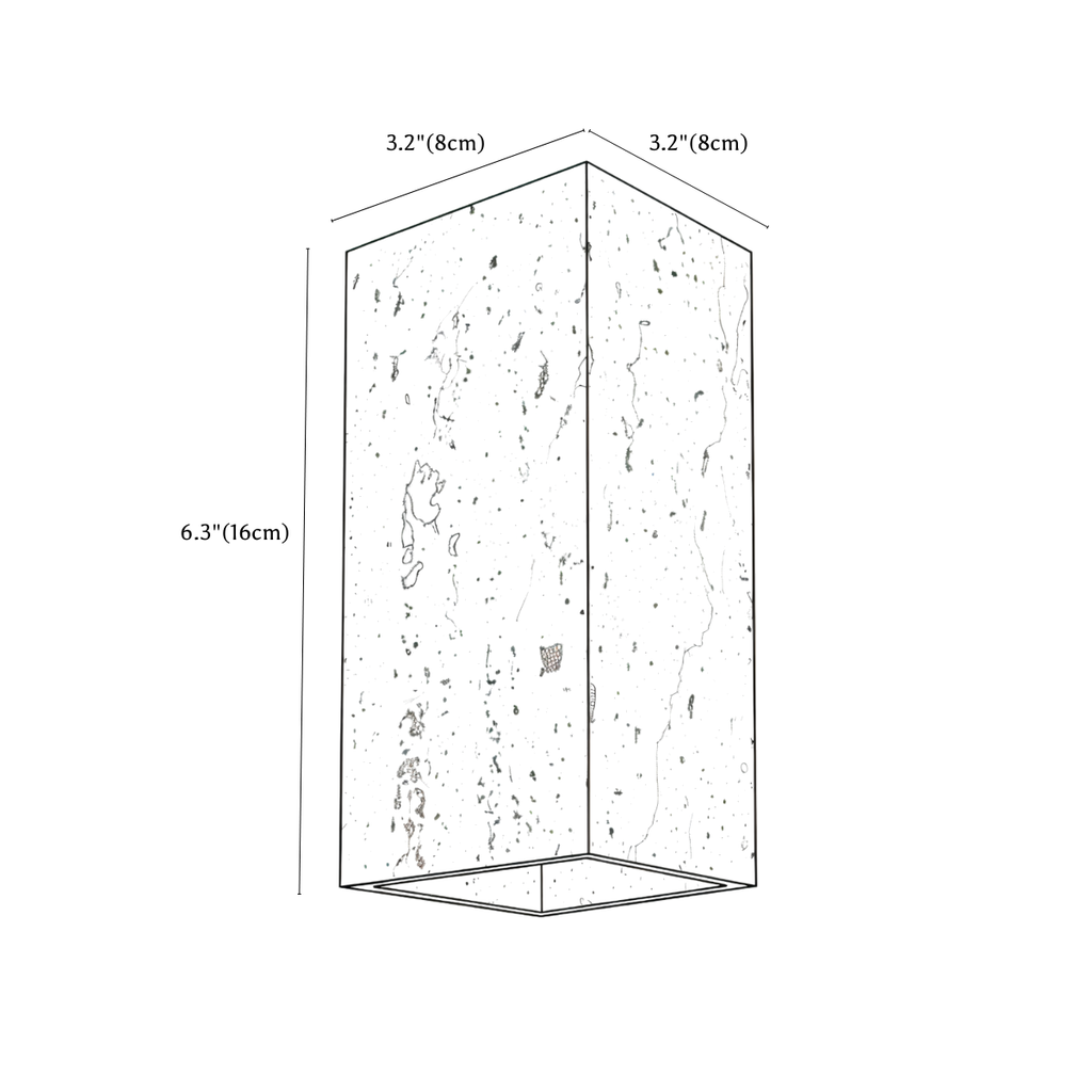 Clérachic wall light dimension drawing, Rectangle, 8 × 16 cm, every measurement marked in centimetres and inches.