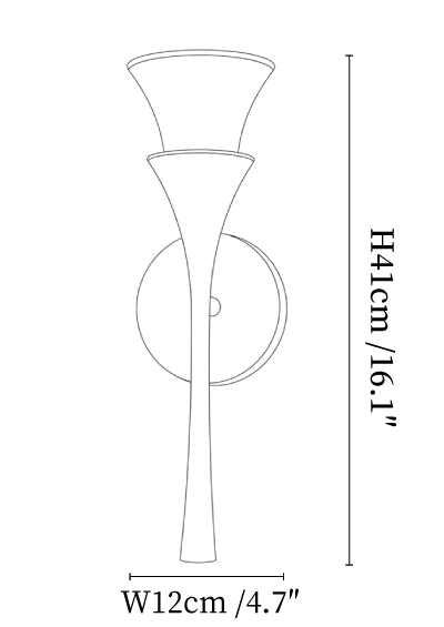 Clérachic wall light dimension drawing, every measurement marked in centimetres and inches.