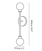 Clérachic wall light dimension drawing, every measurement marked in centimetres and inches.