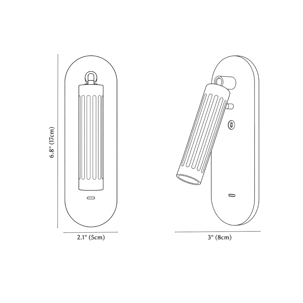 Clérachic wall light dimension drawing, Classic, every measurement marked in centimetres and inches.