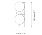 Clérachic wall light dimension drawing, 1 of 2, every measurement marked in centimetres and inches.