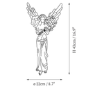 Dimension drawing of this Clérachic wall light in its standing-angel shape, with its height and width marked.