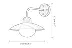 Clérachic wall light dimension drawing, every measurement marked in centimetres and inches.