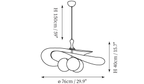 Clérachic pendant light dimension drawing, every measurement marked in centimetres and inches.