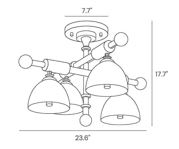 Dimension drawing of this Clérachic semi flush ceiling light, with its height and width marked.