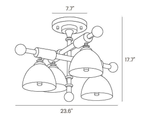 Dimension drawing of this Clérachic semi flush ceiling light, with its height and width marked.