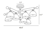 Dimension drawing of the largest Clérachic semi flush ceiling light, with its canopy, height and width marked.
