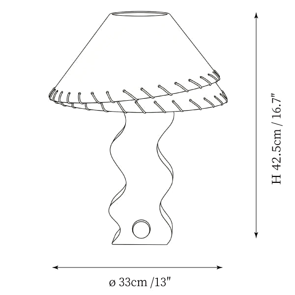 Dimension drawing of this Clérachic table lamp, with its 42.5 cm height and 33 cm shade diameter marked.