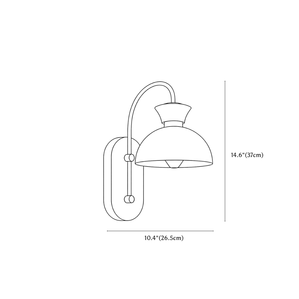 Clérachic wall light dimension drawing, B, every measurement marked in centimetres and inches.