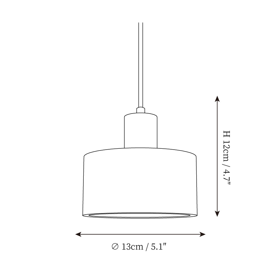 Clérachic pendant light dimension drawing, every measurement marked in centimetres and inches.