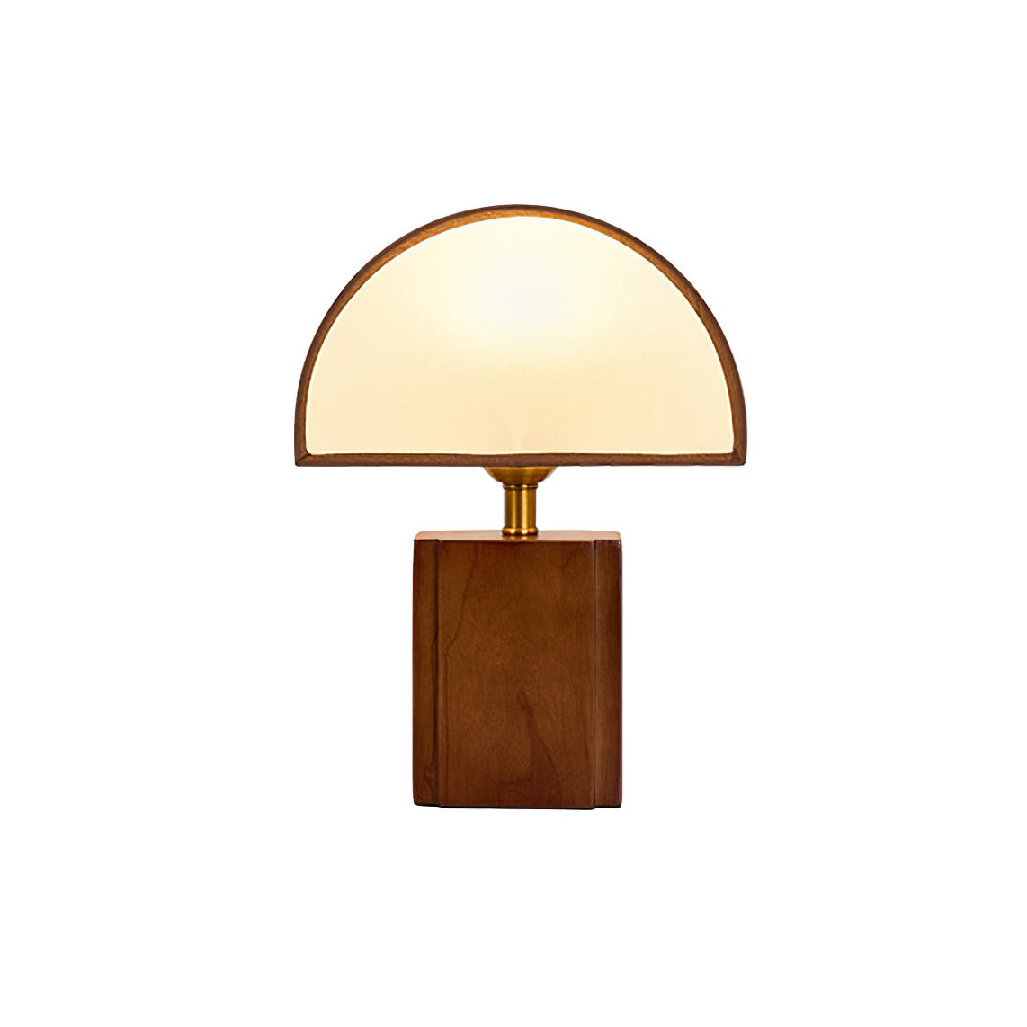 A Clérachic table lamp with a half-round white shade and a walnut block base, shown on a plain white background.