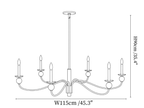 Clérachic chandelier dimension drawing, every measurement marked in centimetres and inches.
