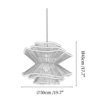 Clérachic pendant light dimension drawing, 2 of 3, every measurement marked in centimetres and inches.