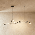 Clérachic black looping ribbon pendant lit along its edge, on two fine cables from a small rectangular canopy.