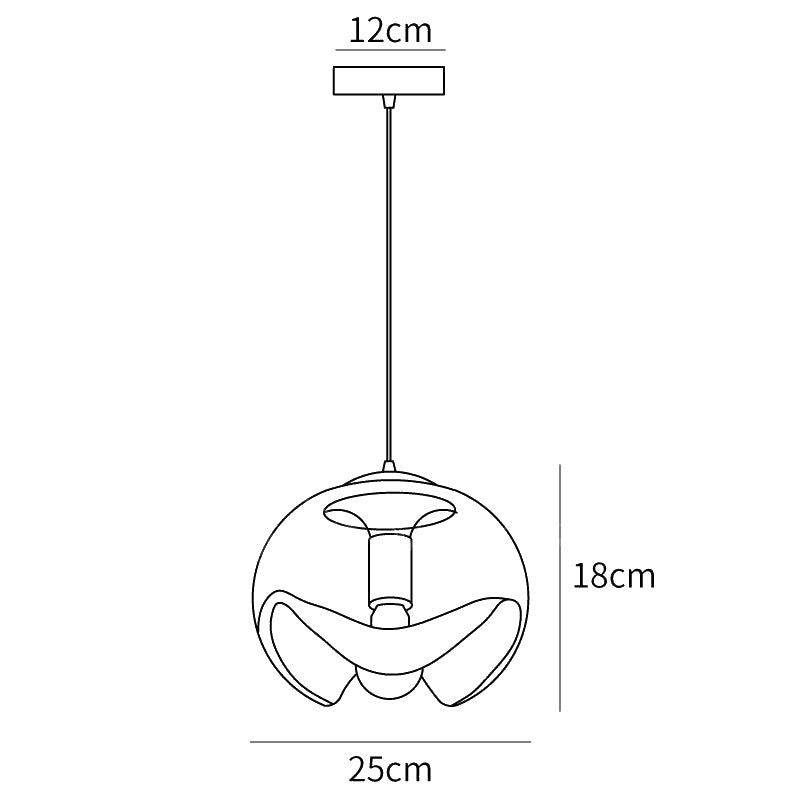 Dimension drawing of the wave pendant light, in outline against white.