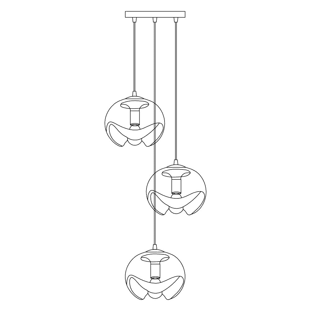 Dimension drawing of the wave pendant light, in outline against white.