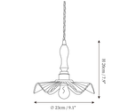 Dimension drawing of this Clérachic pendant with the wooden handle, with its 20 cm height and 23 cm diameter marked.