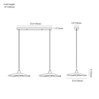Clérachic pendant light dimension drawing, 2 heads - 70 × 15 cm, every measurement marked in centimetres and inches.