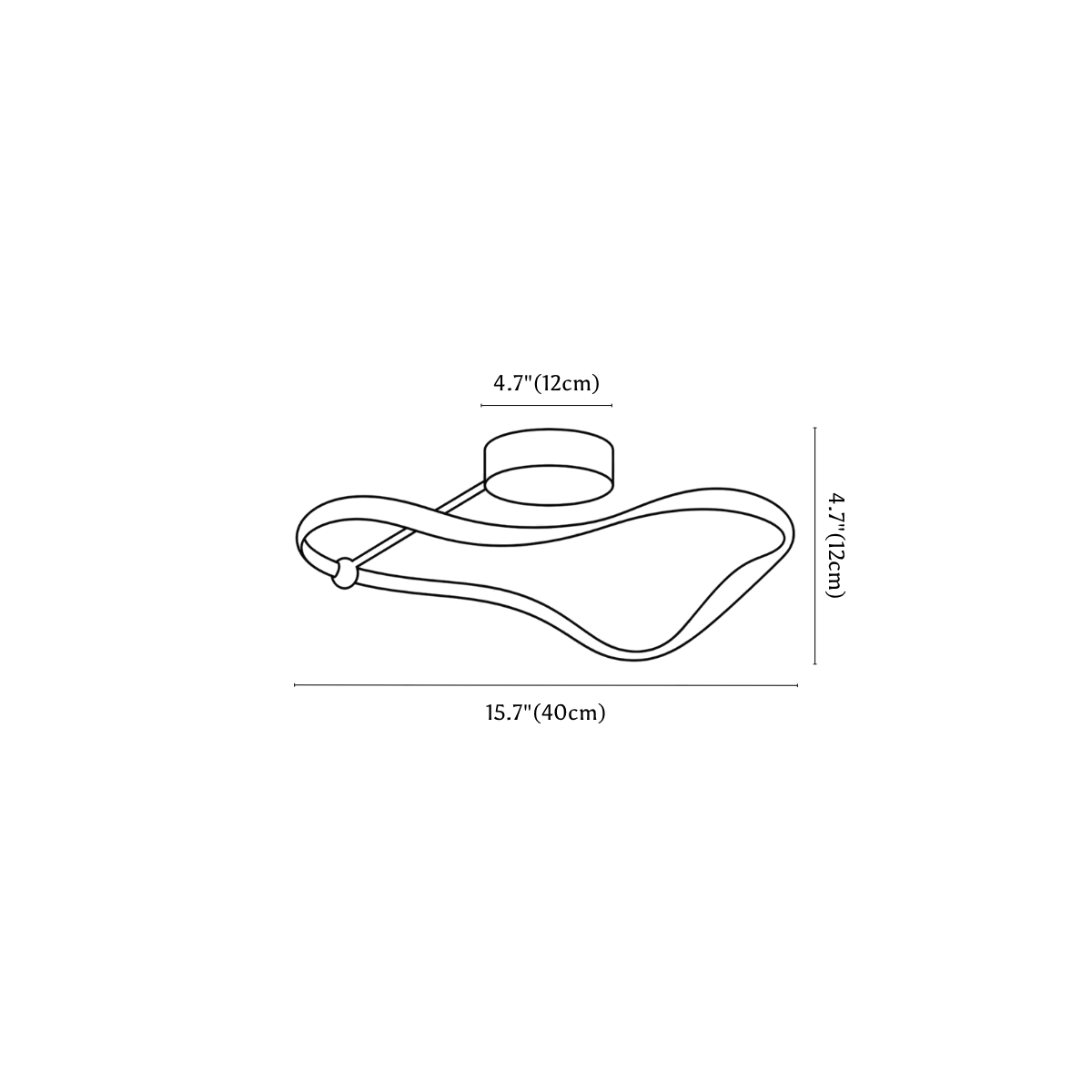 Clérachic ceiling light dimension drawing, 1 of 3, every measurement marked in centimetres and inches.