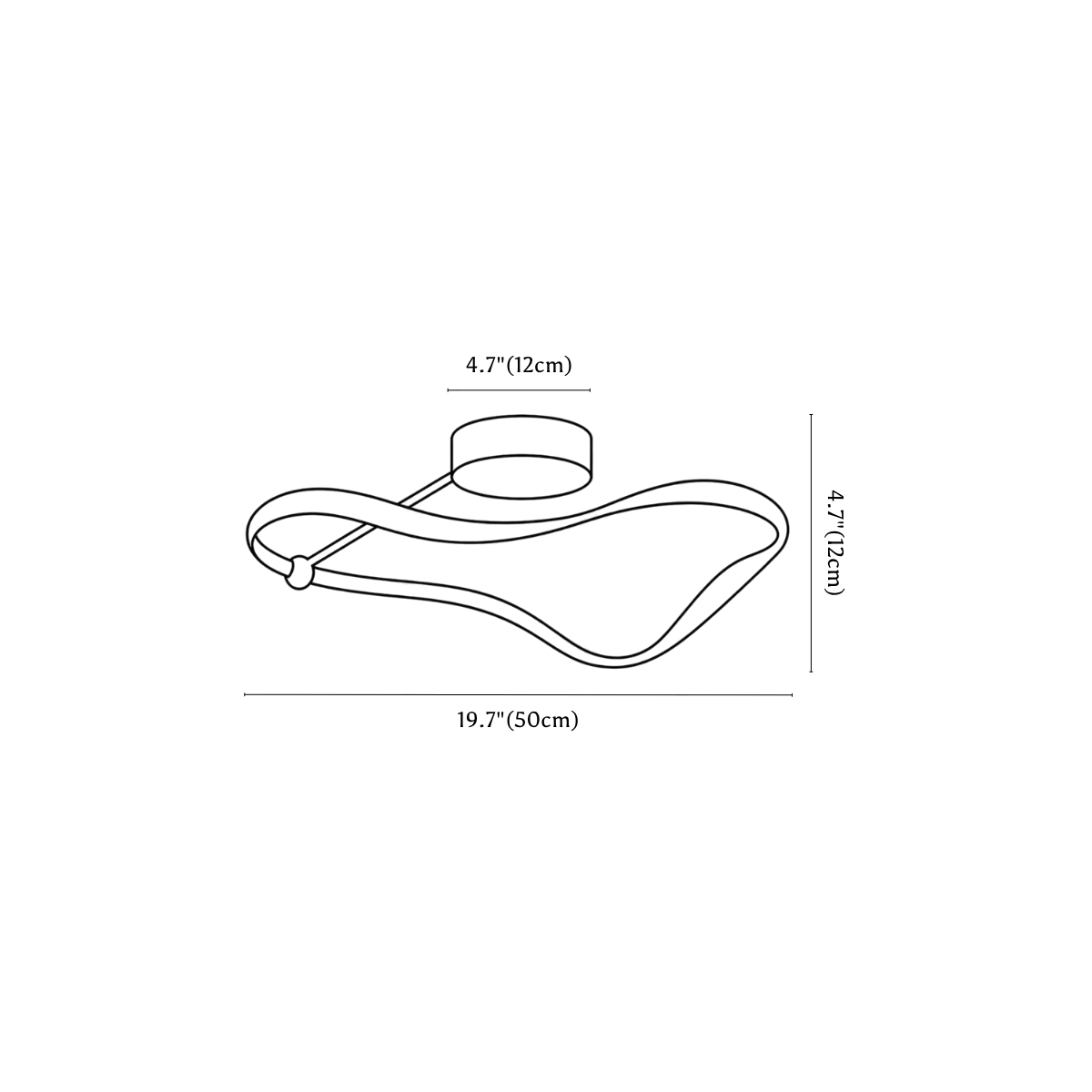 Clérachic ceiling light dimension drawing, 2 of 3, every measurement marked in centimetres and inches.