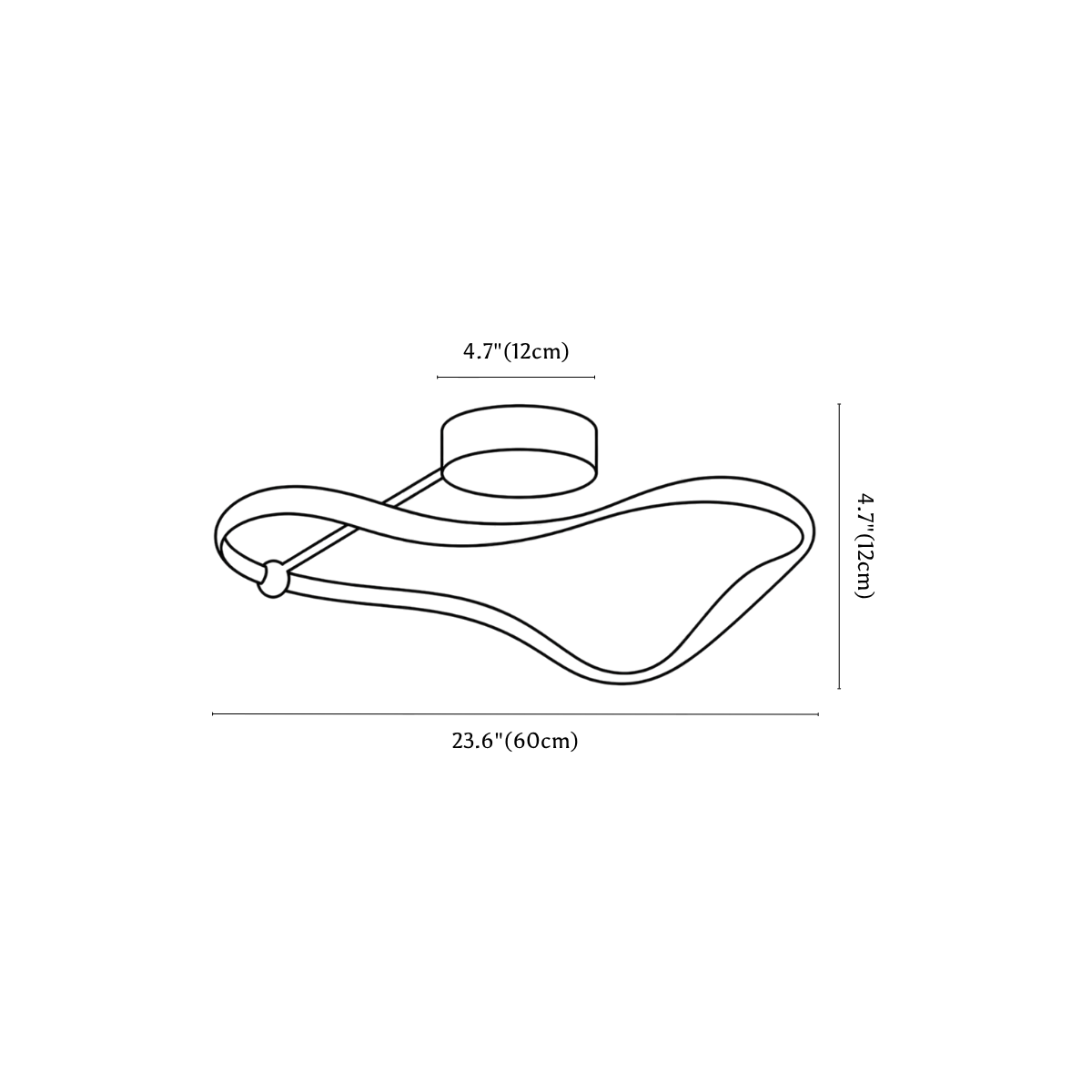Clérachic ceiling light dimension drawing, 3 of 3, every measurement marked in centimetres and inches.