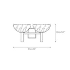The Clérachic Weft dimension drawing: 51 cm / 20 in across the pair of bowls and 22 cm / 8.7 in tall.