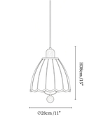 Clérachic pendant light dimension drawing, 2 of 2, every measurement marked in centimetres and inches.