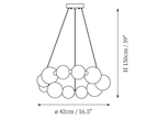 Clérachic pendant light dimension drawing, 1 of 5, every measurement marked in centimetres and inches.