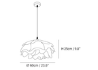 Clérachic pendant light dimension drawing, every measurement marked in centimetres and inches.