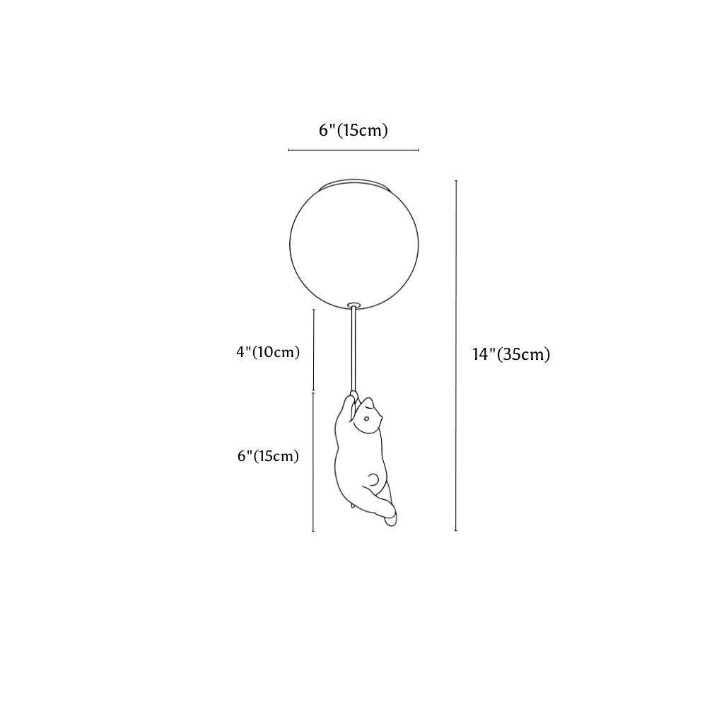 Clérachic ceiling light dimension drawing, Small, every measurement marked in centimetres and inches.