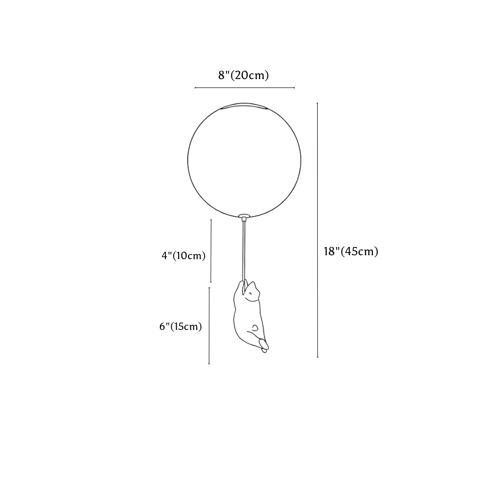 Clérachic ceiling light dimension drawing, Medium, every measurement marked in centimetres and inches.