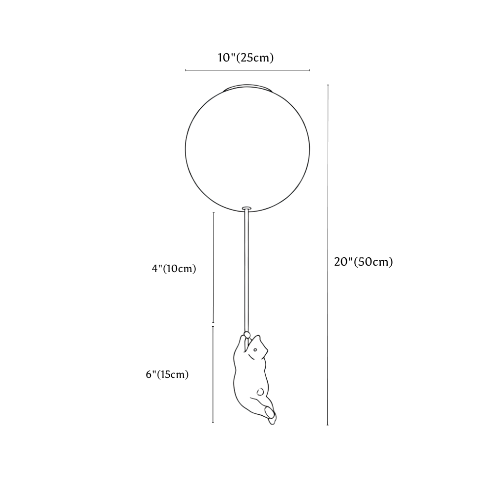 Clérachic ceiling light dimension drawing, Larg A, every measurement marked in centimetres and inches.