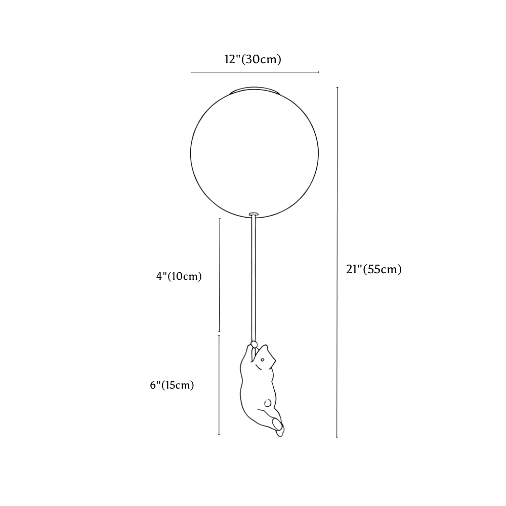 Clérachic ceiling light dimension drawing, Larg B, every measurement marked in centimetres and inches.