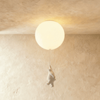Clérachic bear balloon flush-mount light shows the figurine mid-climb beneath a single glowing glass globe.