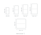 Technical dimension drawing of the Clérachic White Ceiling Light for Bedroom, Bear Balloon Design, 30 cm Wide in 5 sizes — 15 × 35 cm (5.9 × 13.8″), 20 × 45 cm (7.9 × 17.7″), 25 × 50 cm (9.8 × 19.7″), 30 × 55 cm (11.8 × 21.7″), 50 × 50 cm (19.7 × 19.7″), drawn to one scale.