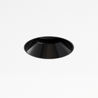 Clérachic trimless downlight in matte black, deep anti-glare cone flush-mounted with no visible trim ring, shown from below.