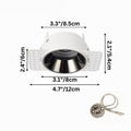 Dimension diagram for the Clérachic trimless downlight, 12 cm outer plate and 8 cm black cone, with the GU10 connector shown.