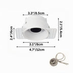 Dimension diagram for the Clérachic trimless downlight in white, 12 cm plate and 8 cm cone opening, GU10 connector included.