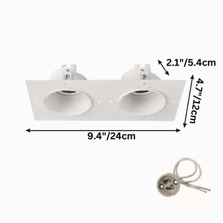 Clérachic double trimless downlight in white, the 24 cm plaster-in plate holding two matching 8 cm cones.